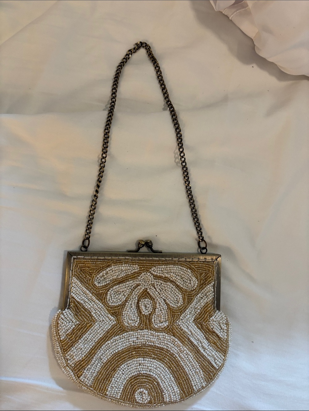 H&M White and Gold Beaded Mini  Bag